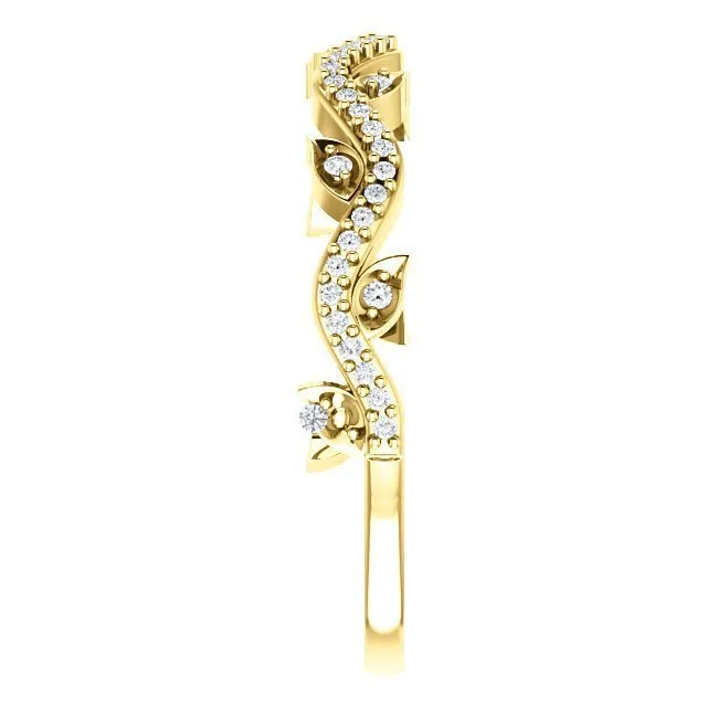 14KT GOLD 1/6 CTW ROUND DIAMOND LEAF RING