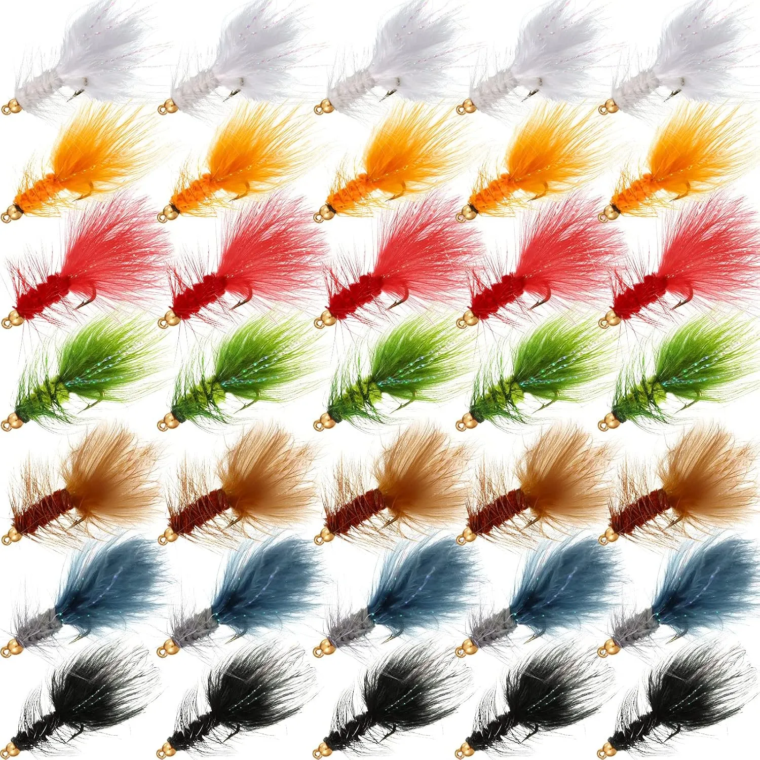 35 Pieces Assorted Fly Fishing Flies, Dry Fly Fishing Flies, Trout Bass Fishing Hooks, J Hook, Feather Metal Material
