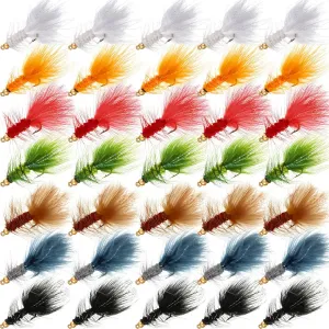 35 Pieces Assorted Fly Fishing Flies, Dry Fly Fishing Flies, Trout Bass Fishing Hooks, J Hook, Feather Metal Material
