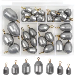 35pcs Fishing Weights Sinkers Kit Iron Bass Casting Metal Sinker Weights Water Drop Bell Sinkers Caffish Weights for Saltwater Freshwater Fishing