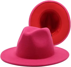 36 Color Double Woolen Felt Hat, European and American Fashion Double-Sided Color Matching Hat, Men and Women Flat Brim Jazz Hat Fengyan Cowboy Hats (Color : Rose red red, Size : Medium)