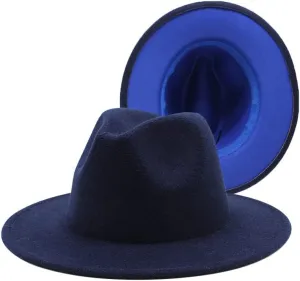 36 Color Double Woolen Felt Hat, European and American Fashion Double-Sided Color Matching Hat, Men and Women Flat Brim Jazz Hat Luopan Caps & Hats(Navy Blue Royal Blue,Medium)