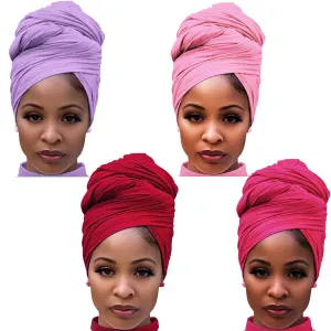 4 Packs Stretch Jersey Turban Head Wraps African Head Wraps for Black Women Dreadlocks Solid Color Scarves Urban Long Large Head Band, Hot Pink red pink light Purple