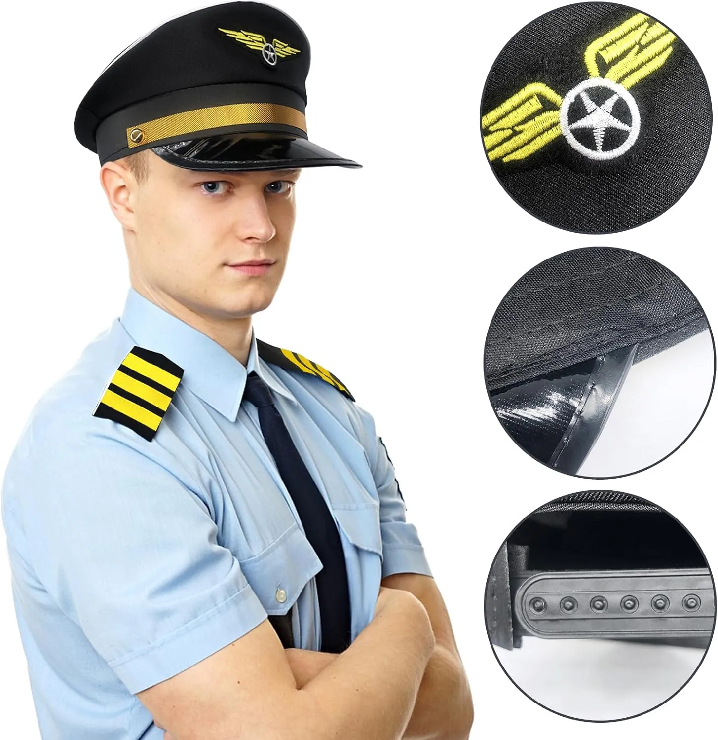 6PCS Airline Pilot Captain Costume Kit Pilot Dress up Accessory Set Halloween Dress Up Accessories Set