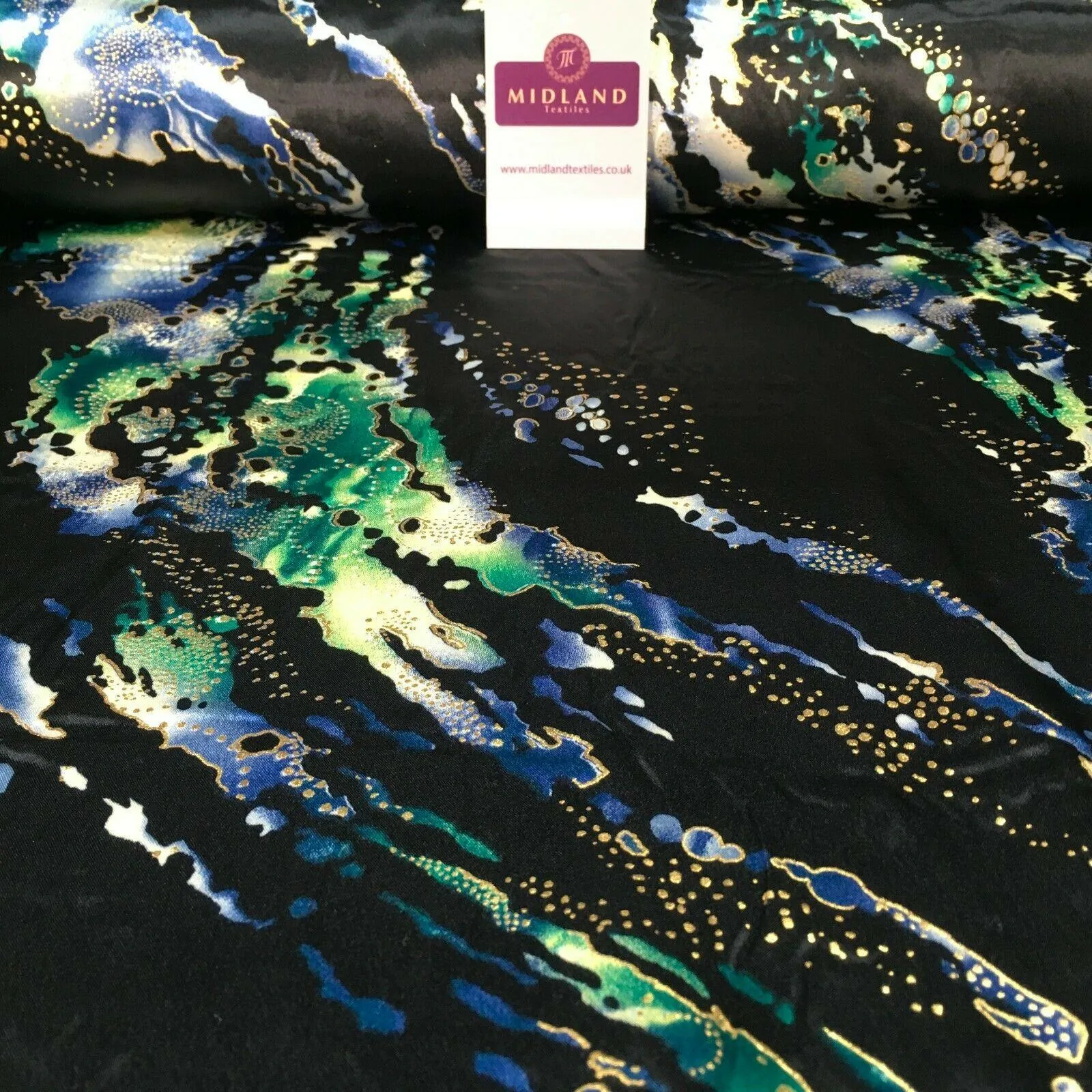 Abstract Gold foil Printed Satin Chiffon Dress Fabric 111cm MA1187 Mtex