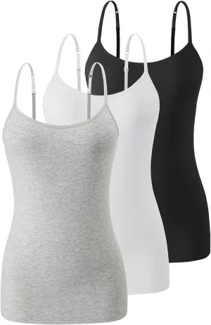 Air Curvey 2/3 Pack Cotton Women's Camisole with Shelf Bra Adjustable Strap Tank Tops Soft Undershirts Layering Tops