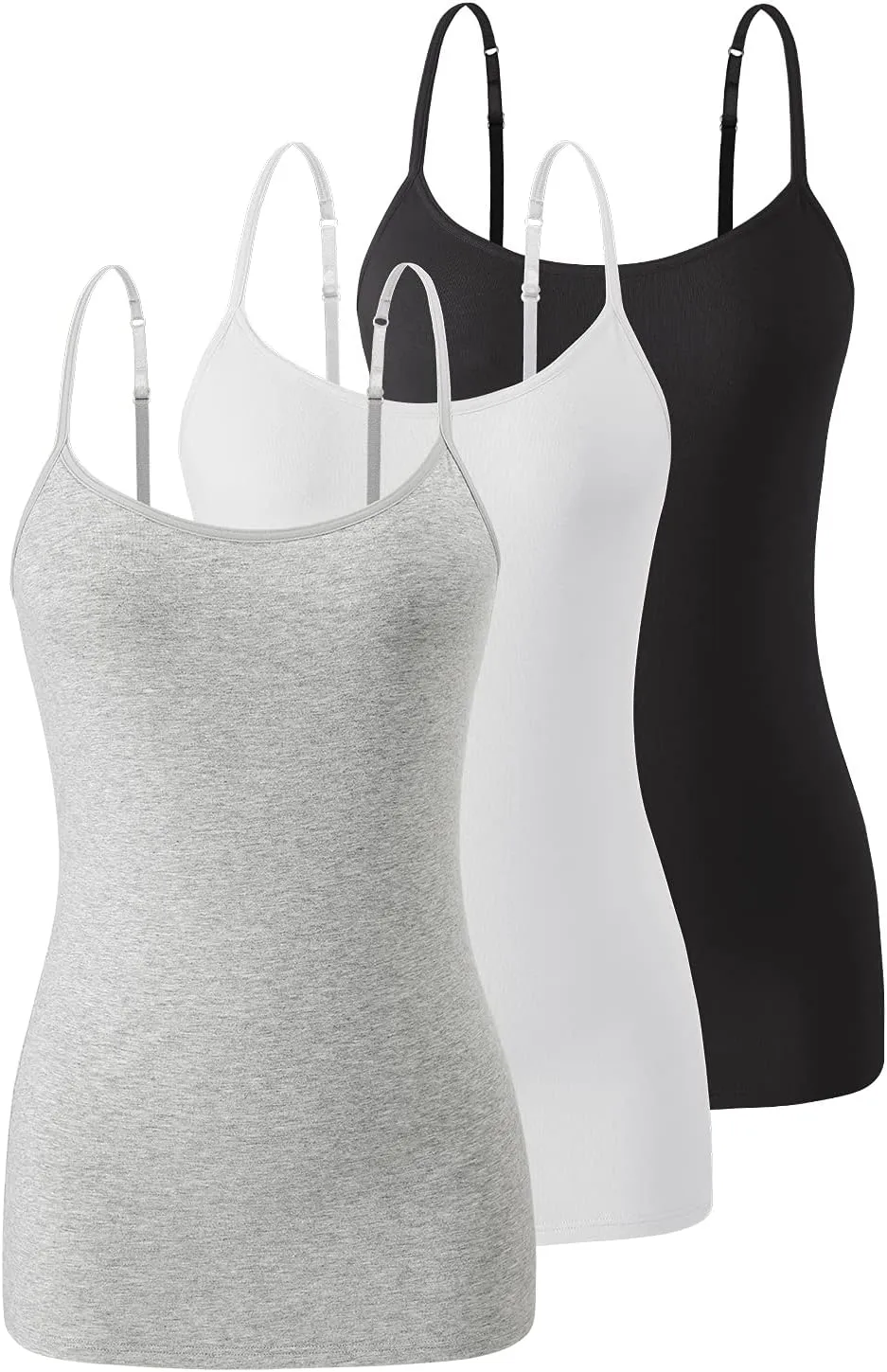 Air Curvey 2/3 Pack Cotton Women's Camisole with Shelf Bra Adjustable Strap Tank Tops Soft Undershirts Layering Tops