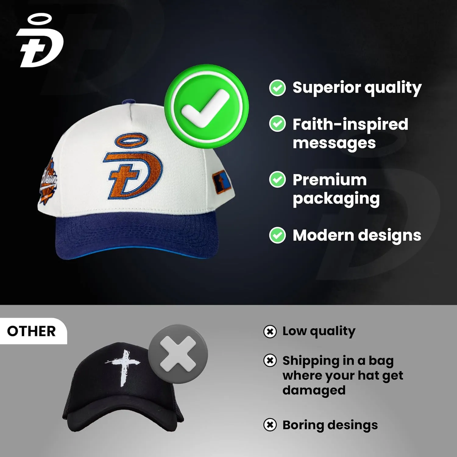 Baseball Hat | Snapback Trucker Cap for Men & Women | Christian-Inspired Embroidery | Trendy Hat Green Brown Black