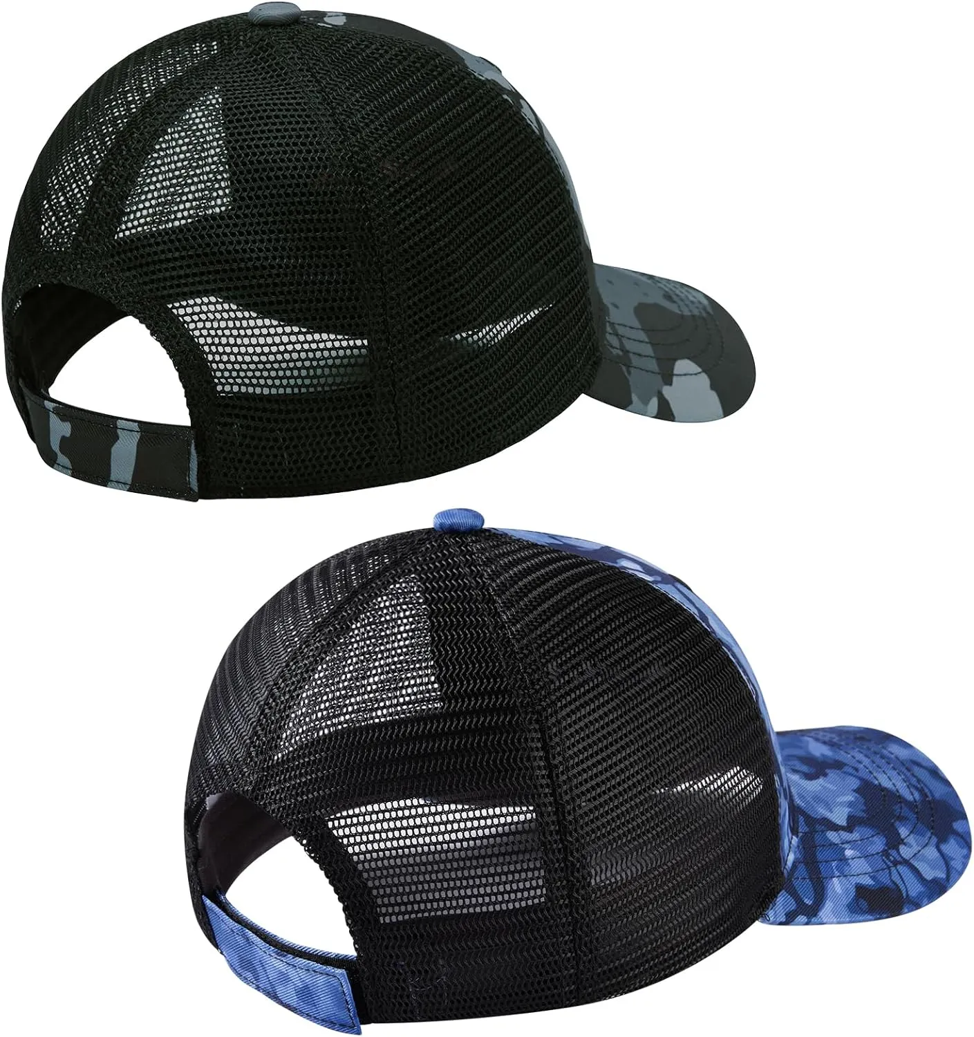 BASSDASH 2 Pack Altimate Fishing Hunting Hat Mesh Back for Men Women Adjustable Baseball Trucker Cap Camo Blaze Orange