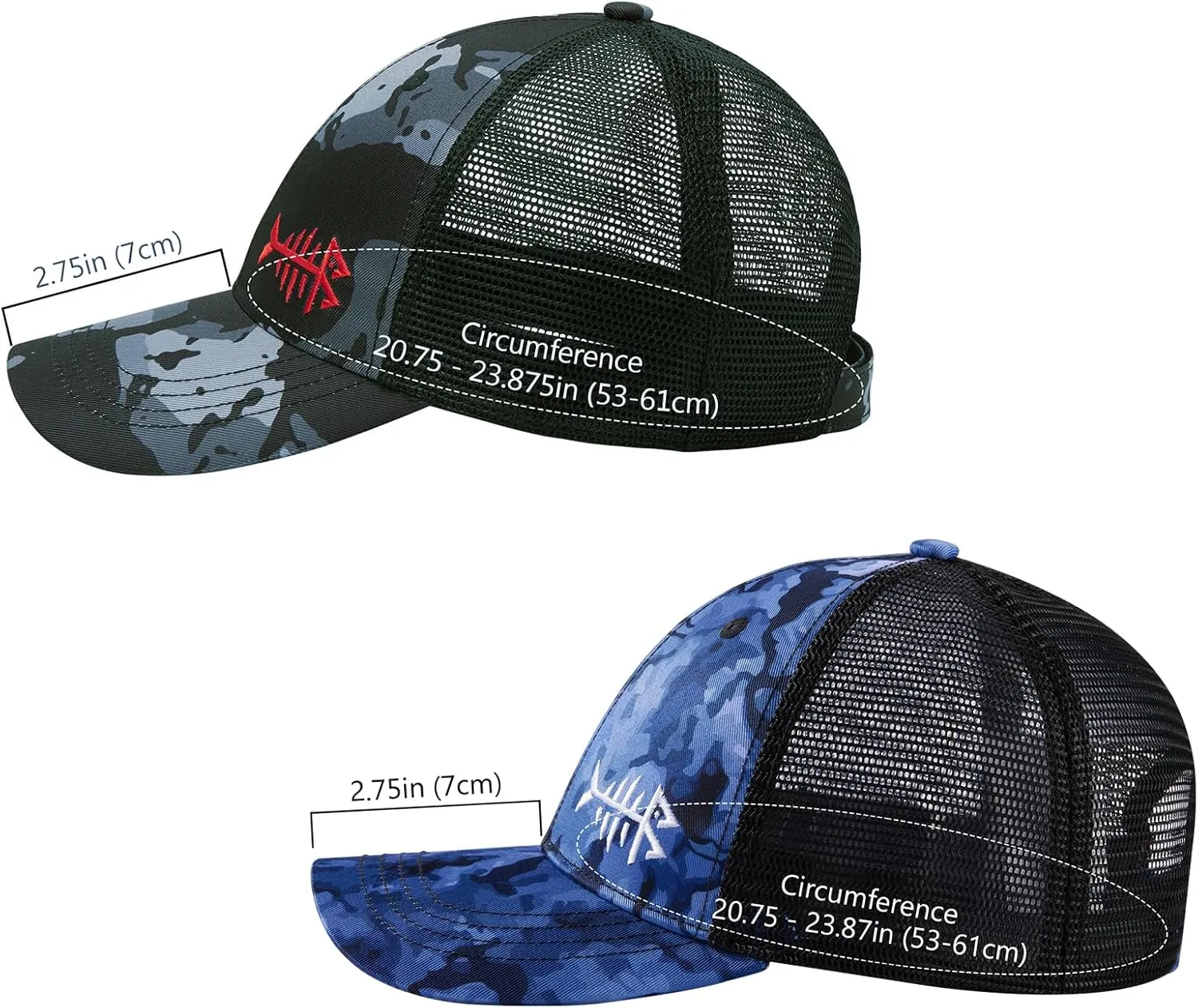 BASSDASH 2 Pack Altimate Fishing Hunting Hat Mesh Back for Men Women Adjustable Baseball Trucker Cap Camo Blaze Orange