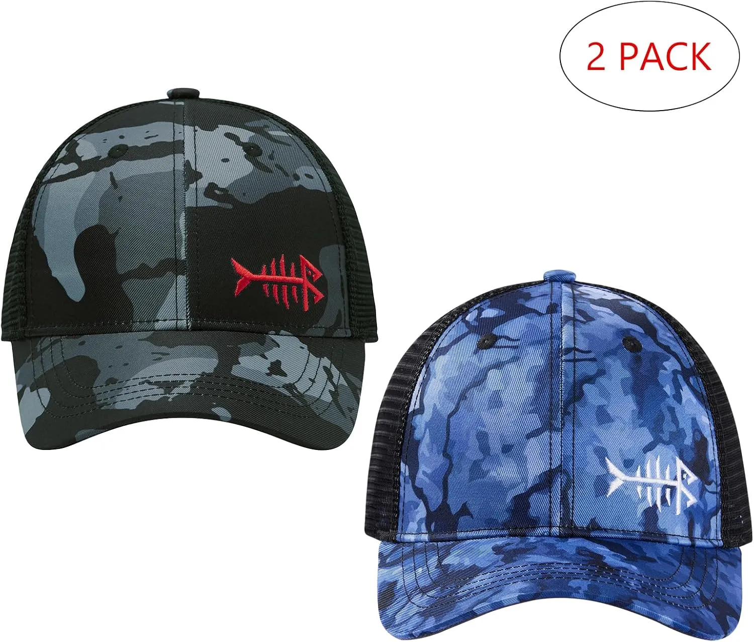 BASSDASH 2 Pack Altimate Fishing Hunting Hat Mesh Back for Men Women Adjustable Baseball Trucker Cap Camo Blaze Orange