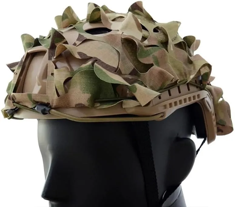 Camouflage Helmet Cover Net  3D Leaf Mesh Wrap with Elastic Drawstring for Modular Helmet Surface, Multicam Camo