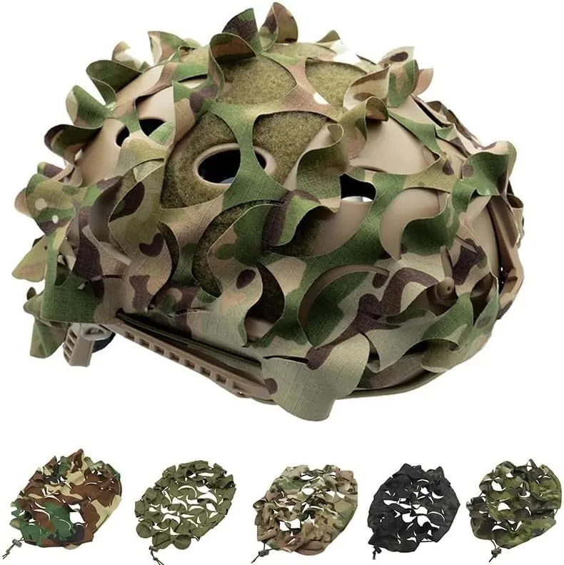 Camouflage Helmet Cover Net  3D Leaf Mesh Wrap with Elastic Drawstring for Modular Helmet Surface, Multicam Camo
