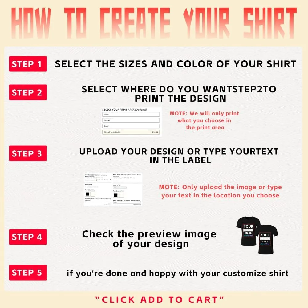 Custom T-Shirts for Men Women Design Your Own Shirt with Text Image Personalized Tee Printed Front/Back