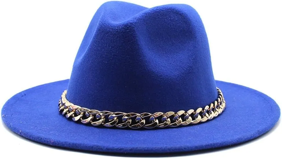 DHAEY Autumn and Winter British Style Woolen Jazz Hat for Men and Women, European and American Big Brim Hat Fashion Felt Hat Luopan Caps & Hats(Treasure Blue)