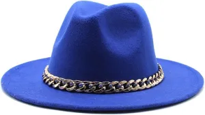 DHAEY Autumn and Winter British Style Woolen Jazz Hat for Men and Women, European and American Big Brim Hat Fashion Felt Hat Luopan Caps & Hats(Treasure Blue)