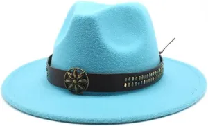 DHAEY British Style Top Hat, New Jazz Hat, Spring and Autumn Big Brim Tibetan Hat, Wedding Shooting Ballroom Felt Hat Luopan Caps & Hats(Lake Blue,58-60cm)