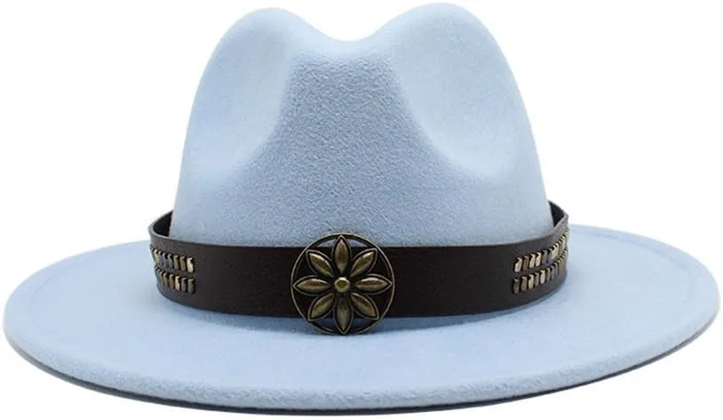 DHAEY British Style Top Hat, New Jazz Hat, Spring and Autumn Big Brim Tibetan Hat, Wedding Shooting Ballroom Felt Hat Luopan Caps & Hats(Sky Blue,56-58cm)