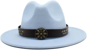 DHAEY British Style Top Hat, New Jazz Hat, Spring and Autumn Big Brim Tibetan Hat, Wedding Shooting Ballroom Felt Hat Luopan Caps & Hats(Sky Blue,56-58cm)
