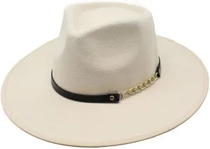 DHAEY New British Style Vintage Top Hat, Men and Women Outdoor Binding Jazz Hat Metal Belt Accessories Woolen Felt Hat Luopan Caps & Hats (Color : Beige, Size : 56-58cm)