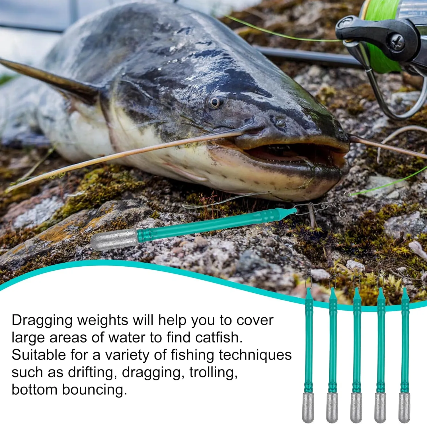 Dragging Weights for Catfishing Trolling, Drifting Dragging Sinkers No Snag Sinker for Bottom Bouncing Catfish Fishing Slip Stick Catfish Dragging Weights