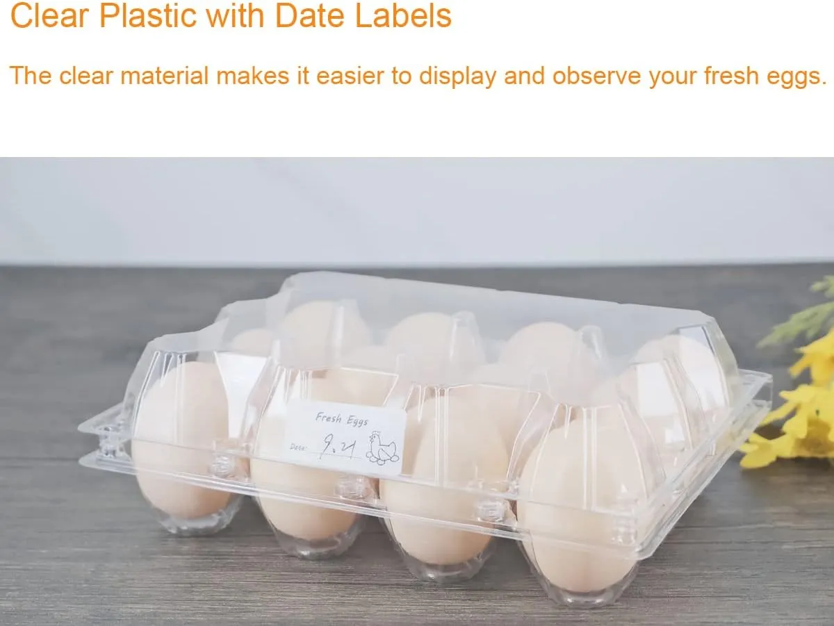 Egg Cartons 60 Packs, Clear Plastic Blank Egg Cartons with Free Labels, Holds up to 12 Eggs Securely, Perfect for Family Pasture Farm Markets Display - Medium