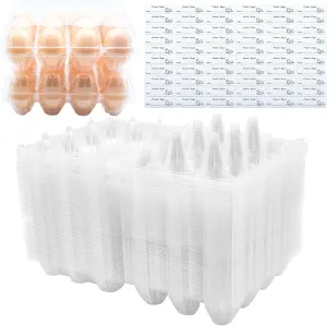 Egg Cartons 60 Packs, Clear Plastic Blank Egg Cartons with Free Labels, Holds up to 12 Eggs Securely, Perfect for Family Pasture Farm Markets Display - Medium