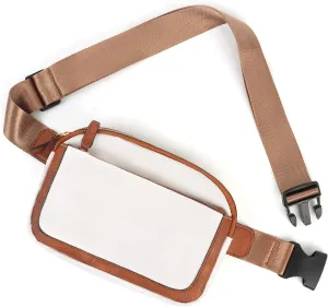 Fanny Packs for Women Men Everywhere Belt Bag, Fashion Waist Packs with 3 Zipper Pockets, Vegan Leather Waist Bag with Adjustable Strap (White and Brown)