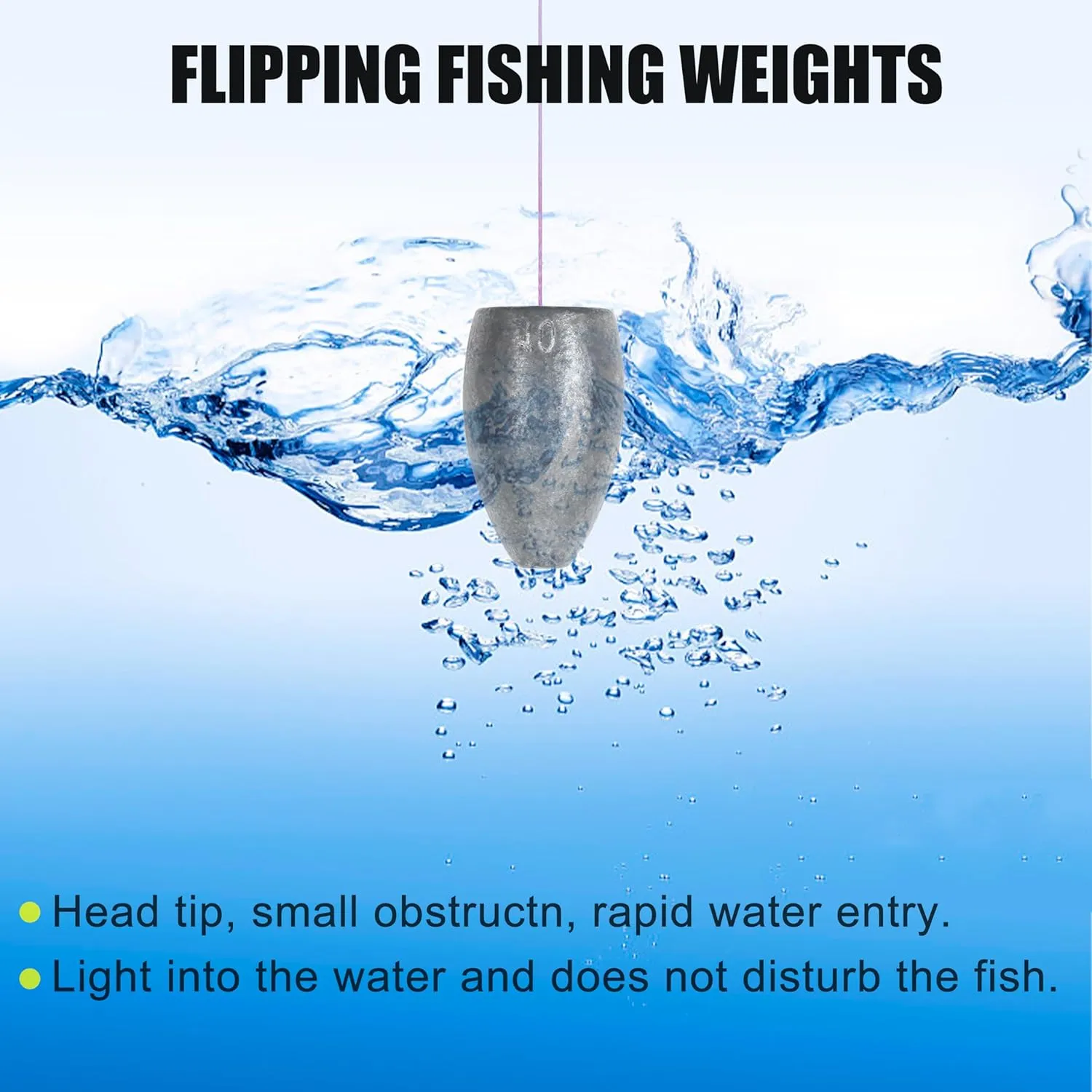 Flipping Fishing Weights,40pcs Bullet Fishing Sinker Weights Worm Weights Slip Sinkers Assorted Set for Bass Fishing Texas Rigs Saltwater Freshwater Tackle 1/8 3/16 1/4 3/8oz