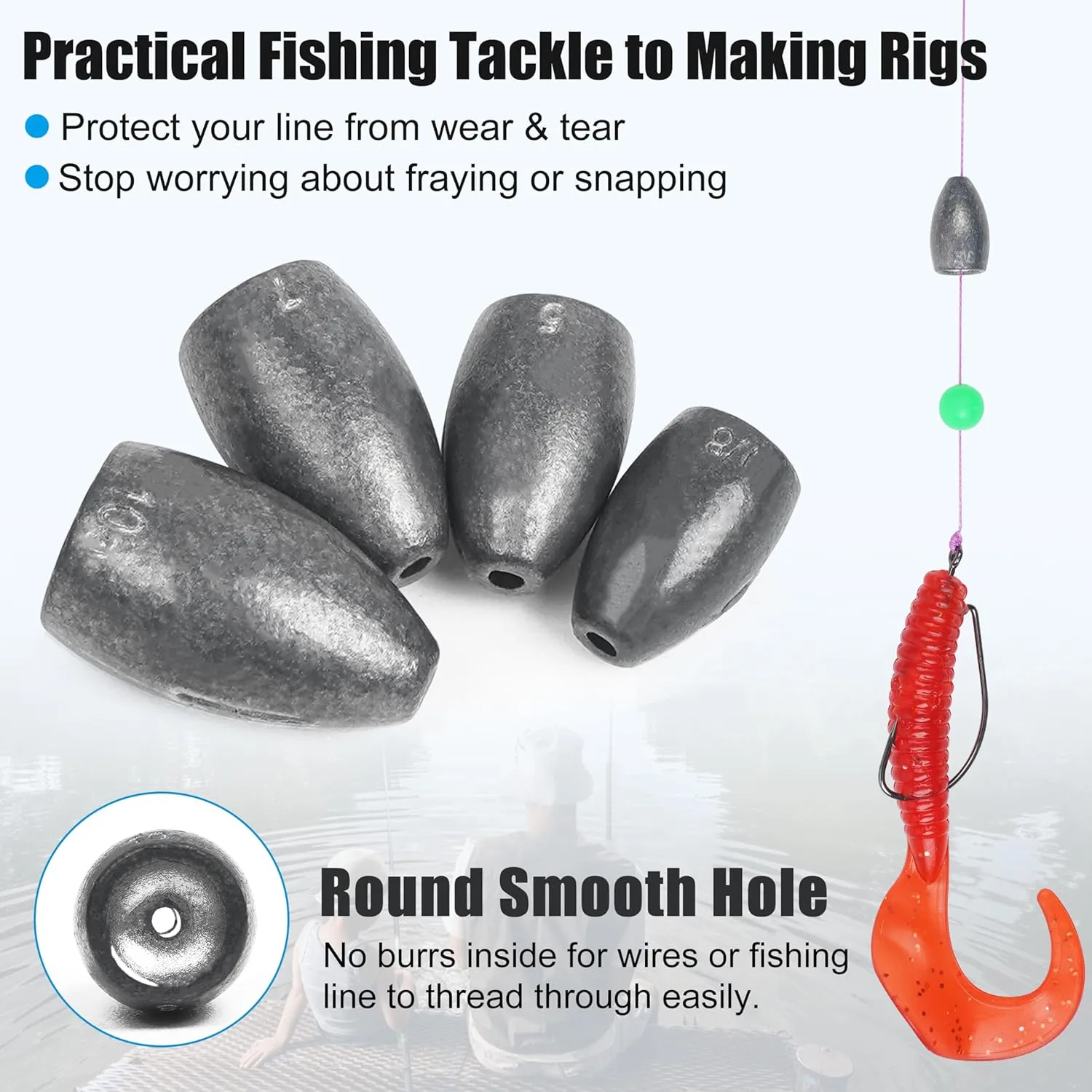 Flipping Fishing Weights,40pcs Bullet Fishing Sinker Weights Worm Weights Slip Sinkers Assorted Set for Bass Fishing Texas Rigs Saltwater Freshwater Tackle 1/8 3/16 1/4 3/8oz