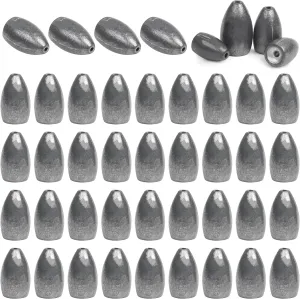 Flipping Fishing Weights,40pcs Bullet Fishing Sinker Weights Worm Weights Slip Sinkers Assorted Set for Bass Fishing Texas Rigs Saltwater Freshwater Tackle 1/8 3/16 1/4 3/8oz