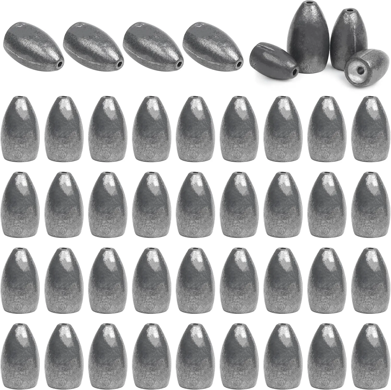Flipping Fishing Weights,40pcs Bullet Fishing Sinker Weights Worm Weights Slip Sinkers Assorted Set for Bass Fishing Texas Rigs Saltwater Freshwater Tackle 1/8 3/16 1/4 3/8oz