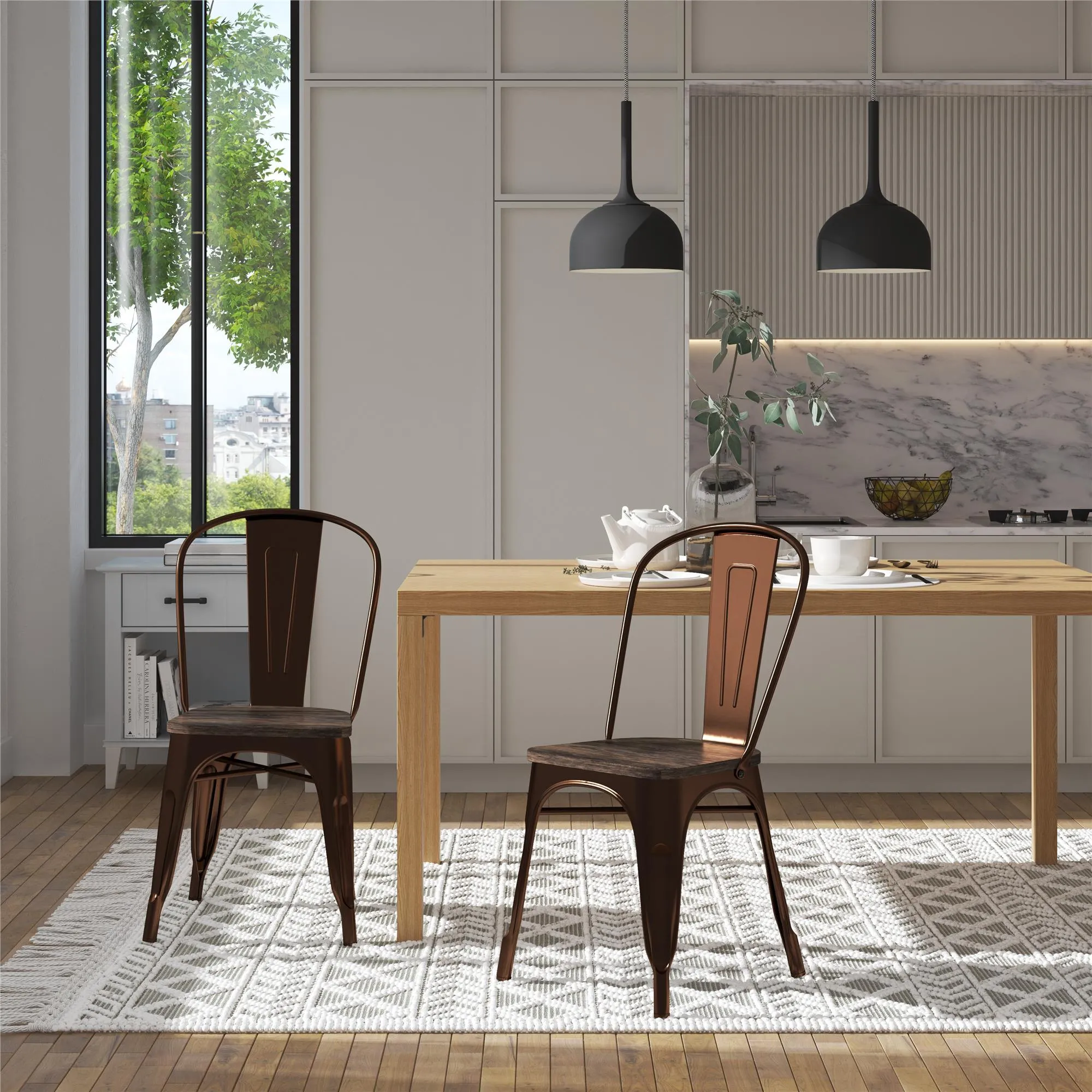 Fusion Stackable Metal Dining Chair, Set of 2