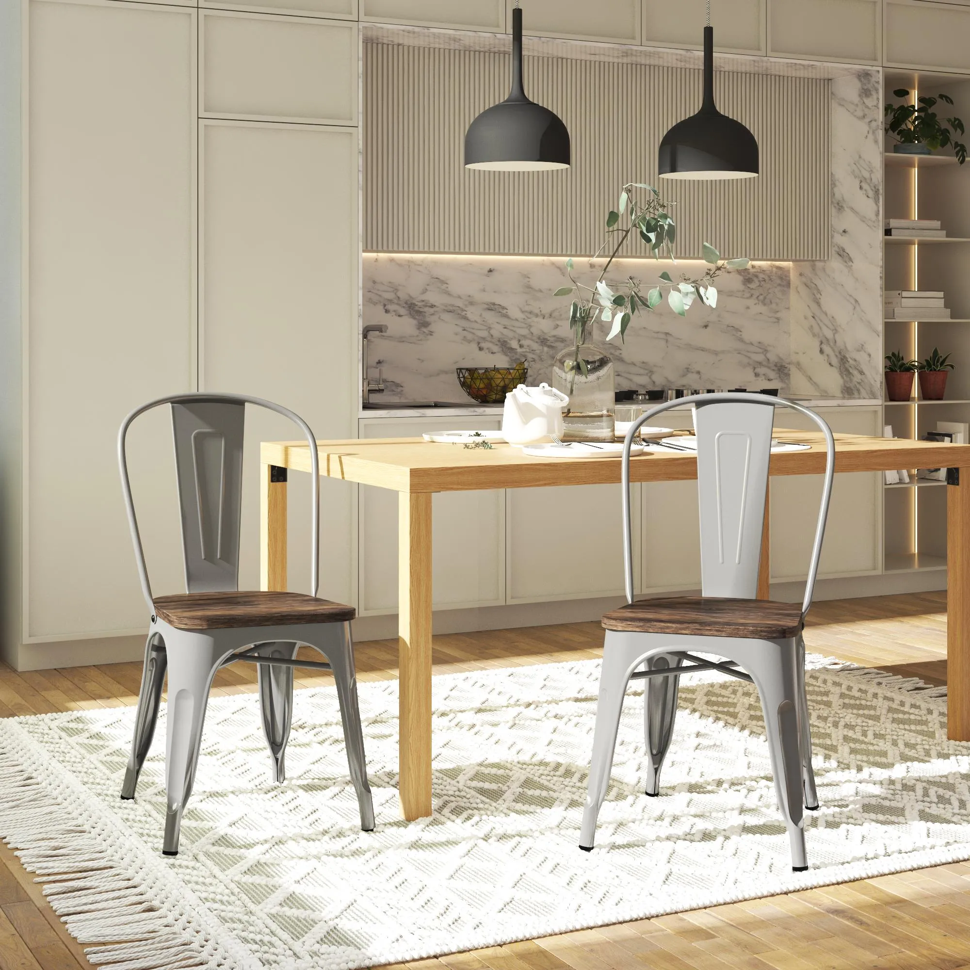 Fusion Stackable Metal Dining Chair, Set of 2