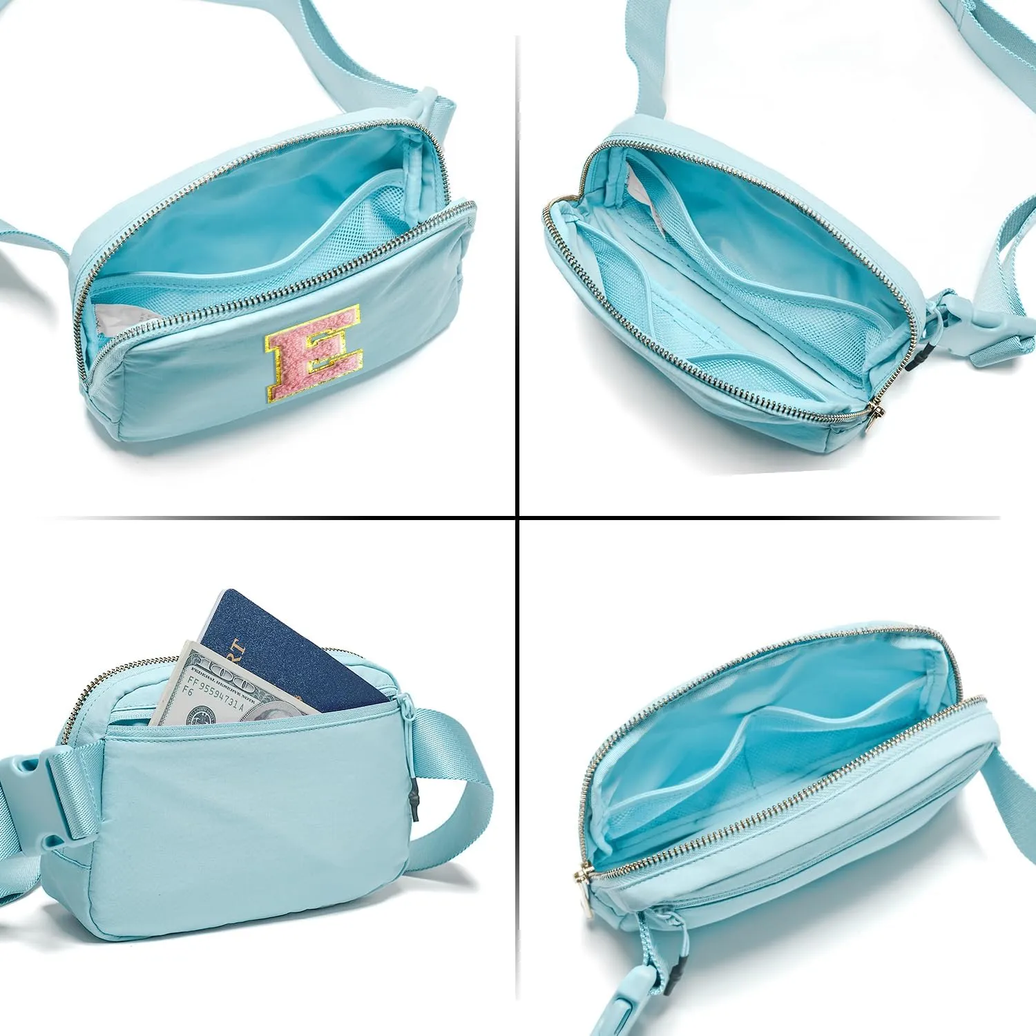 Gitus Gifts for 7 8 9 10 11 Year Old Girls Belt Bag Fanny Pack Crossbody Bags with Initial Letter Patch Birthday Gifts for Daughter Sister Friends Teen girls (Icing Blue-E)