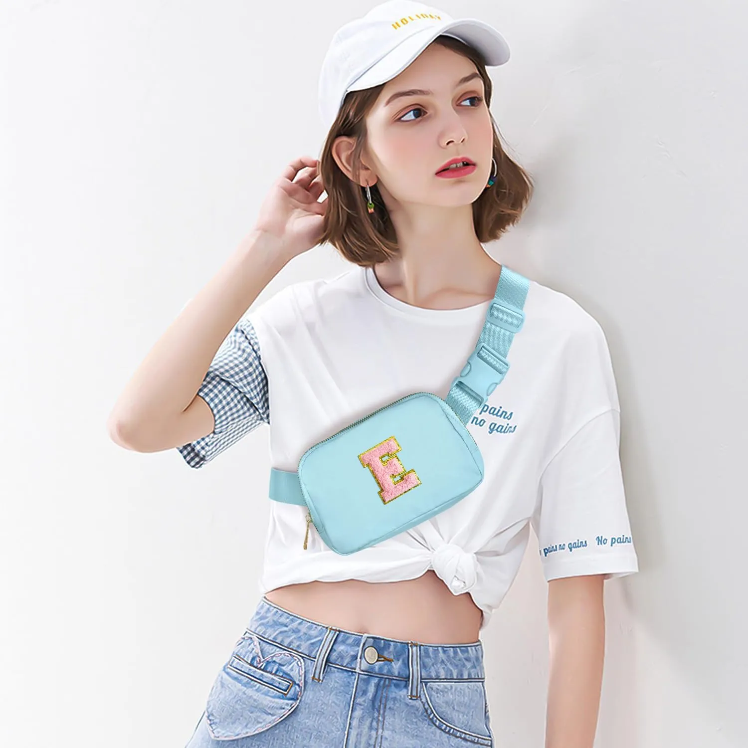 Gitus Gifts for 7 8 9 10 11 Year Old Girls Belt Bag Fanny Pack Crossbody Bags with Initial Letter Patch Birthday Gifts for Daughter Sister Friends Teen girls (Icing Blue-E)