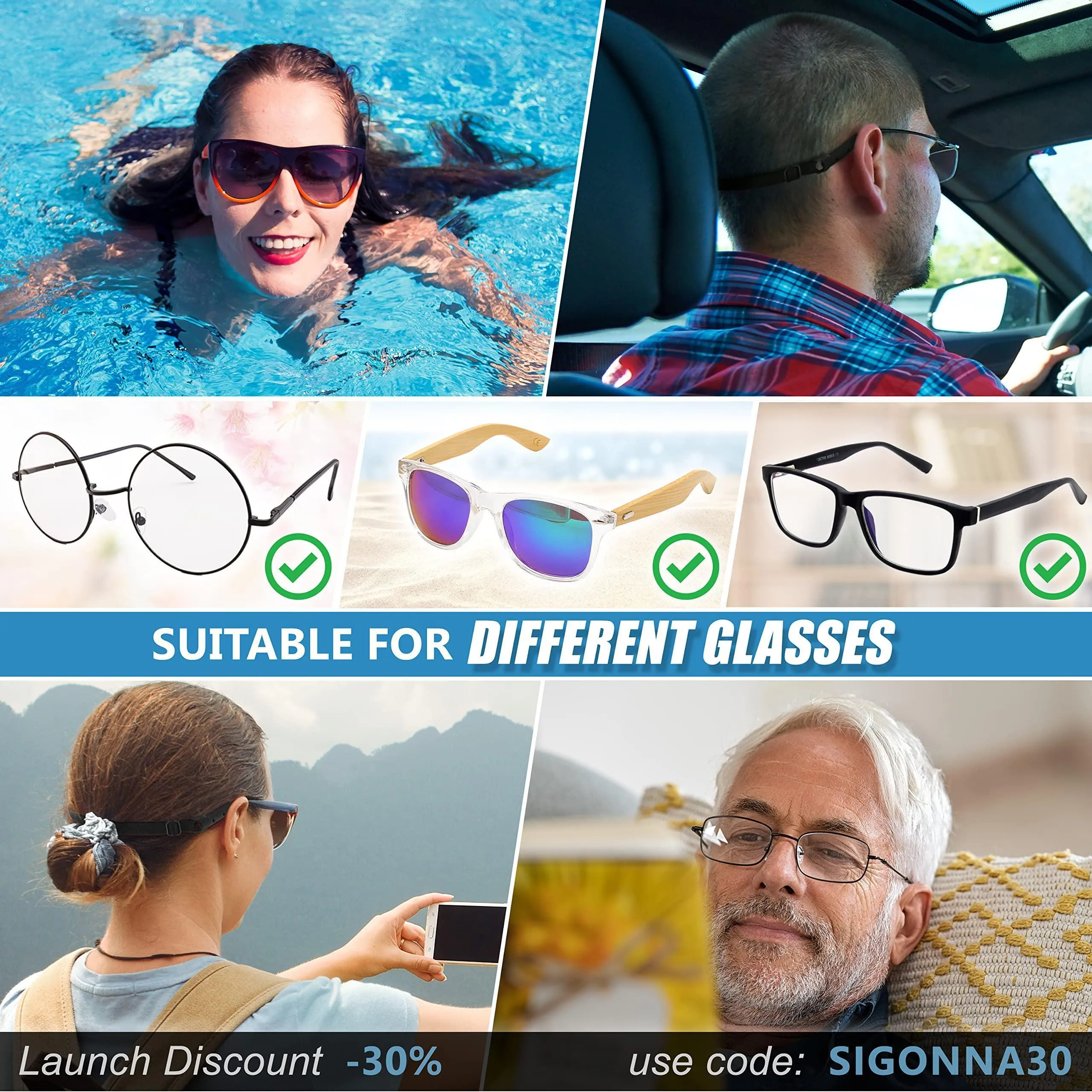 Glasses Strap Holder 3 Pcs Adjustable Eyeglasses Cord Lanyards No Tail L 15 inch