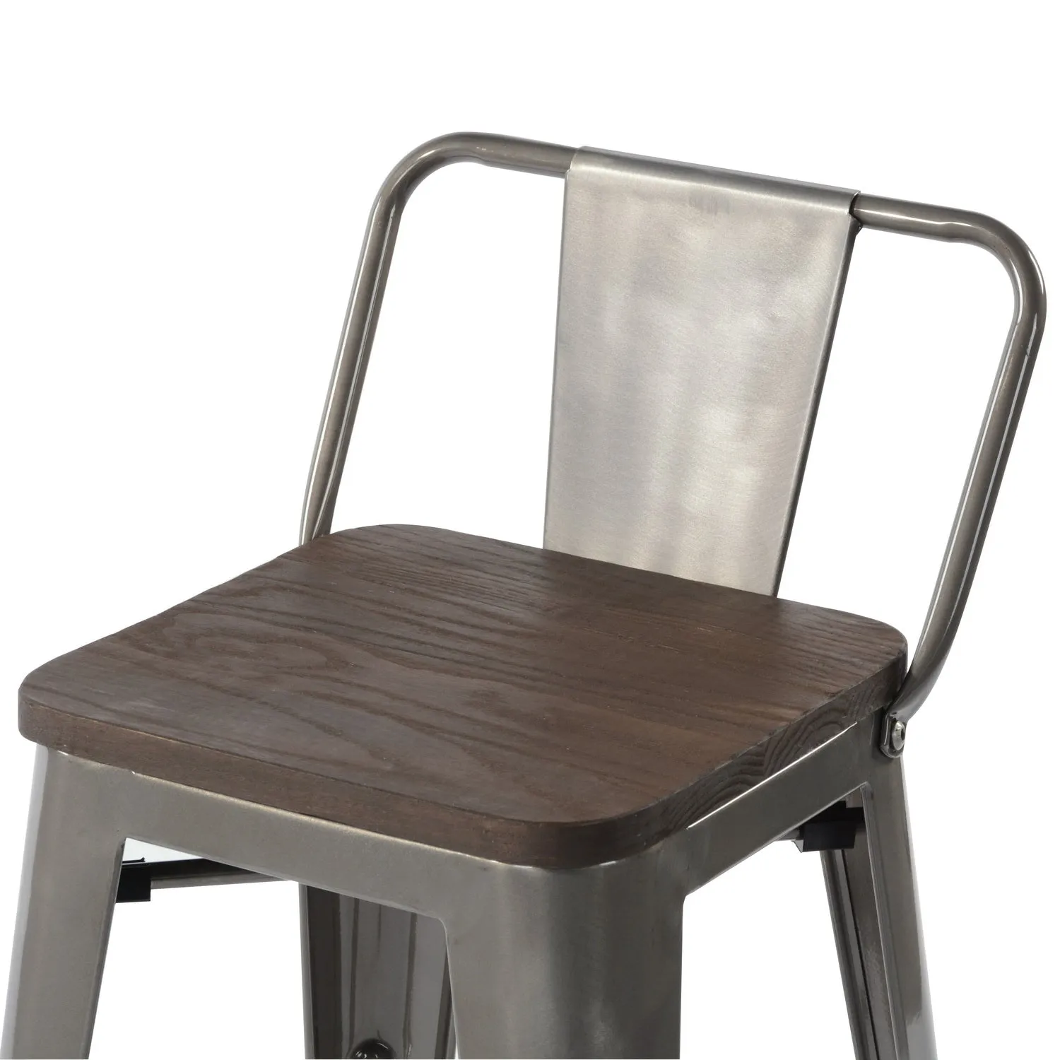 HOMYCASA Industrial 24 Inch Metal Counter Height Bar Stools Set of 4 with Low Back and Solid Wood Seat, Tolix Style Stackable Stools for Kitchen, Bistro, Pub