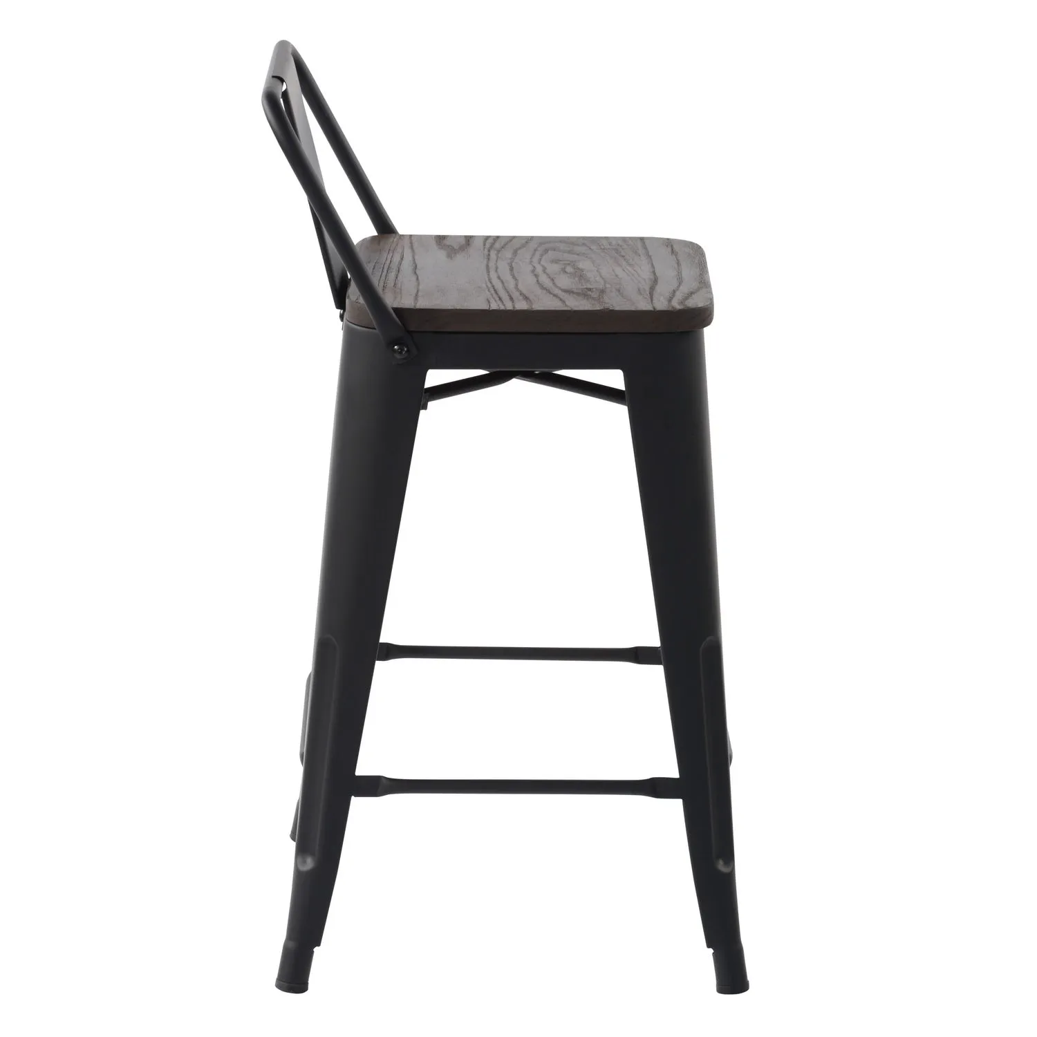 HOMYCASA Industrial 24 Inch Metal Counter Height Bar Stools Set of 4 with Low Back and Solid Wood Seat, Tolix Style Stackable Stools for Kitchen, Bistro, Pub