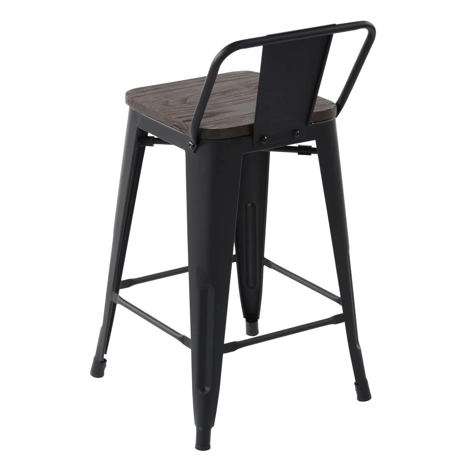 HOMYCASA Industrial 24 Inch Metal Counter Height Bar Stools Set of 4 with Low Back and Solid Wood Seat, Tolix Style Stackable Stools for Kitchen, Bistro, Pub