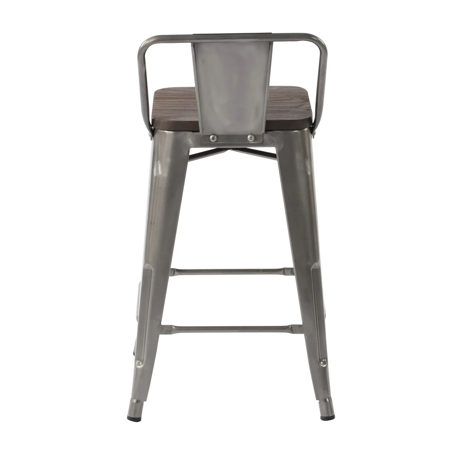 HOMYCASA Industrial 24 Inch Metal Counter Height Bar Stools Set of 4 with Low Back and Solid Wood Seat, Tolix Style Stackable Stools for Kitchen, Bistro, Pub