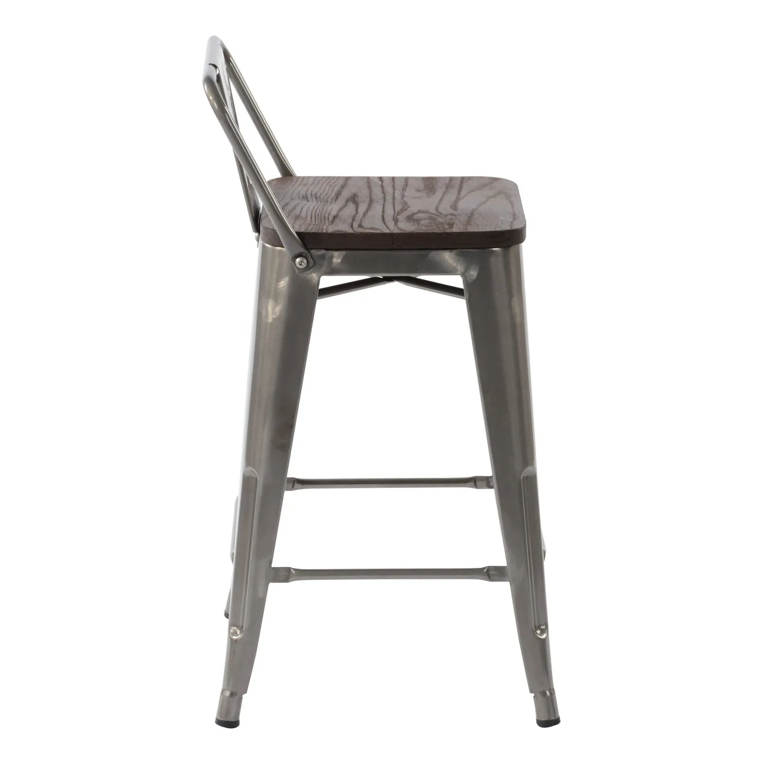HOMYCASA Industrial 24 Inch Metal Counter Height Bar Stools Set of 4 with Low Back and Solid Wood Seat, Tolix Style Stackable Stools for Kitchen, Bistro, Pub