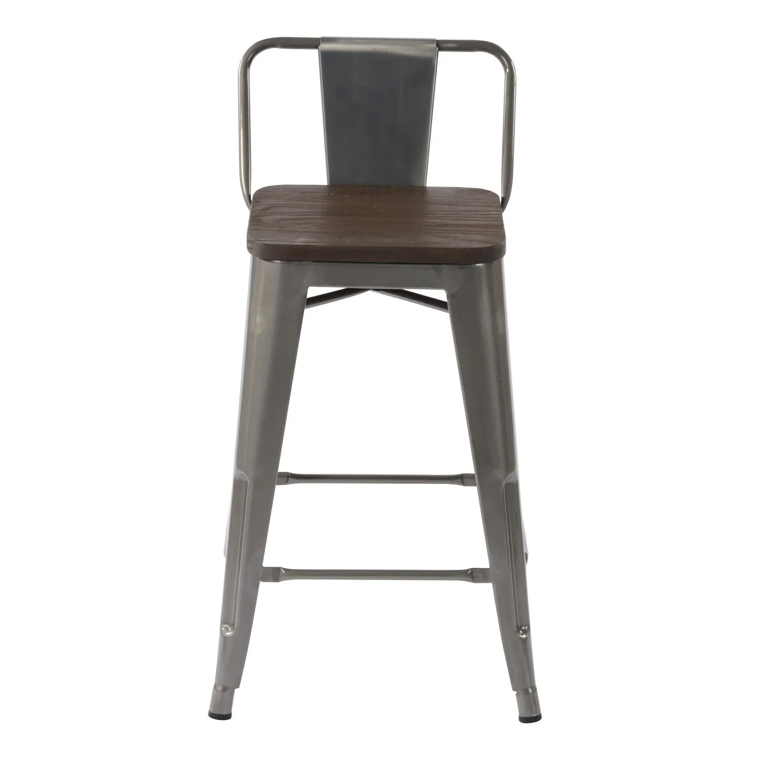 HOMYCASA Industrial 24 Inch Metal Counter Height Bar Stools Set of 4 with Low Back and Solid Wood Seat, Tolix Style Stackable Stools for Kitchen, Bistro, Pub