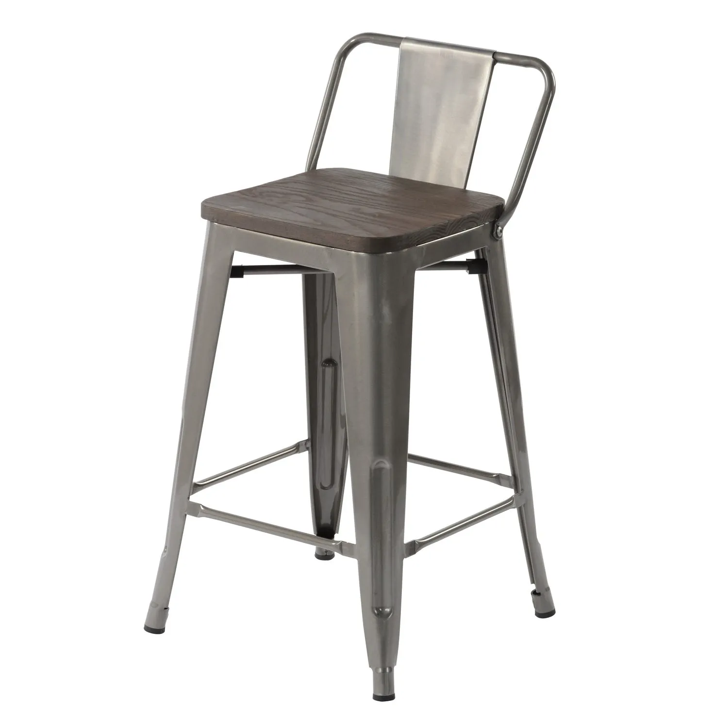HOMYCASA Industrial 24 Inch Metal Counter Height Bar Stools Set of 4 with Low Back and Solid Wood Seat, Tolix Style Stackable Stools for Kitchen, Bistro, Pub