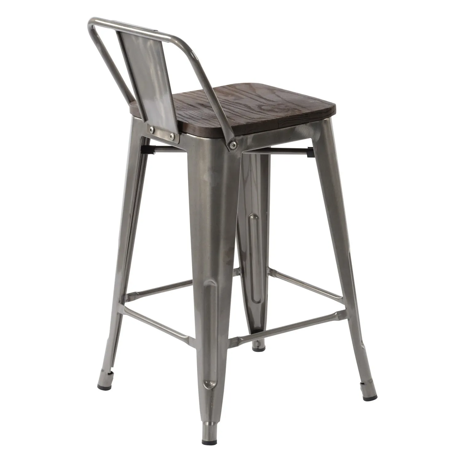 HOMYCASA Industrial 24 Inch Metal Counter Height Bar Stools Set of 4 with Low Back and Solid Wood Seat, Tolix Style Stackable Stools for Kitchen, Bistro, Pub