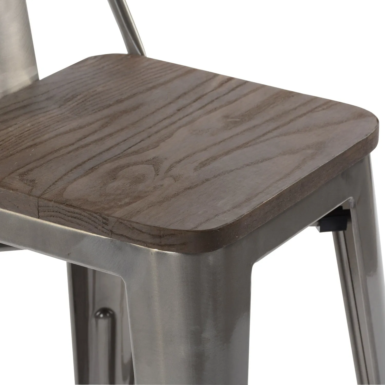 HOMYCASA Industrial 24 Inch Metal Counter Height Bar Stools Set of 4 with Low Back and Solid Wood Seat, Tolix Style Stackable Stools for Kitchen, Bistro, Pub