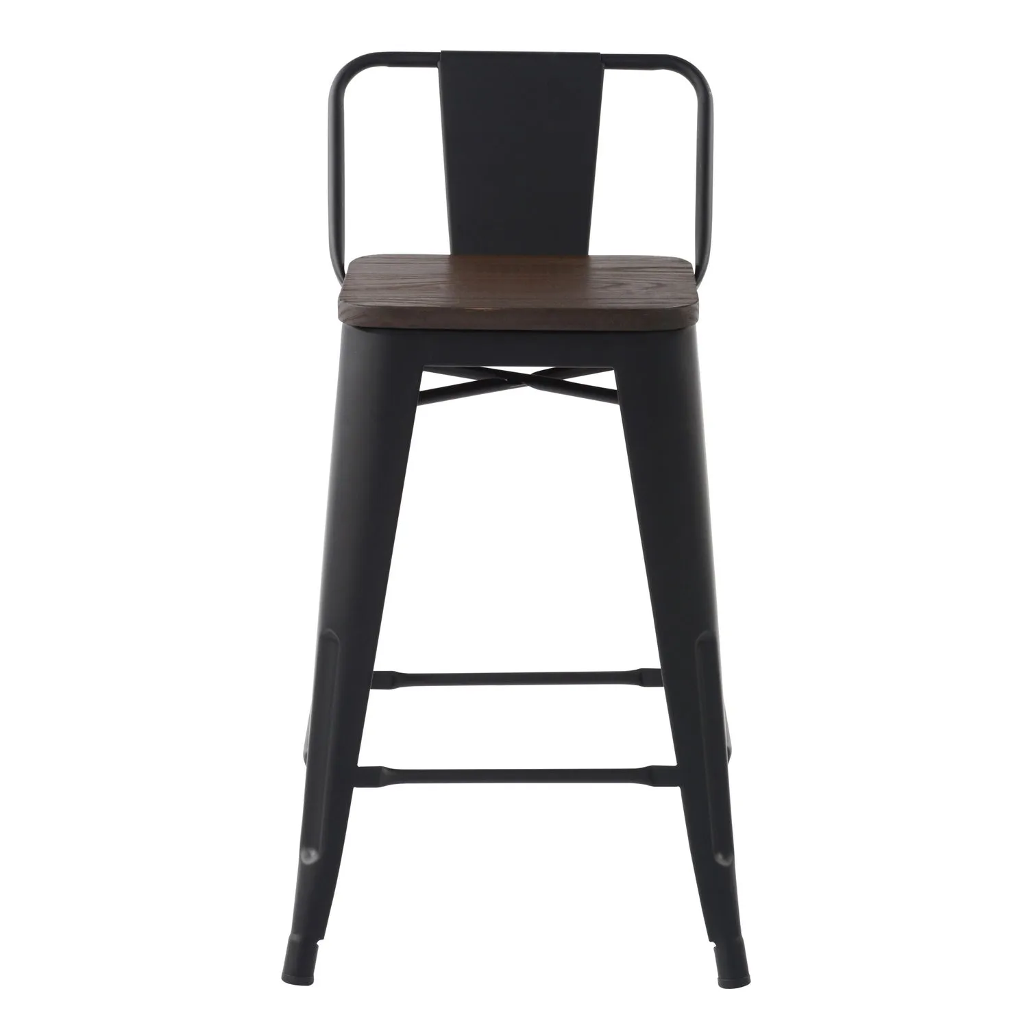 HOMYCASA Industrial 24 Inch Metal Counter Height Bar Stools Set of 4 with Low Back and Solid Wood Seat, Tolix Style Stackable Stools for Kitchen, Bistro, Pub