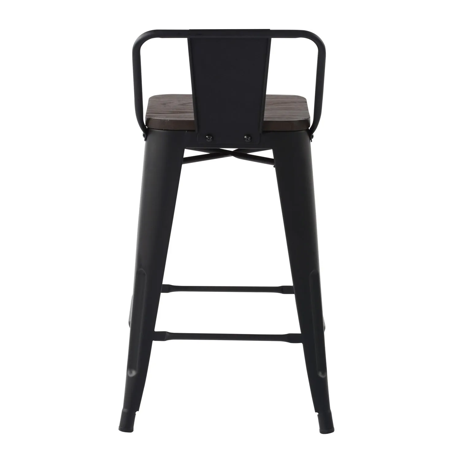 HOMYCASA Industrial 24 Inch Metal Counter Height Bar Stools Set of 4 with Low Back and Solid Wood Seat, Tolix Style Stackable Stools for Kitchen, Bistro, Pub