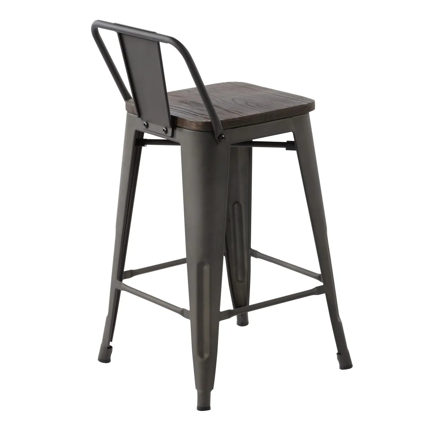 HOMYCASA Industrial 24 Inch Metal Counter Height Bar Stools Set of 4 with Low Back and Solid Wood Seat, Tolix Style Stackable Stools for Kitchen, Bistro, Pub