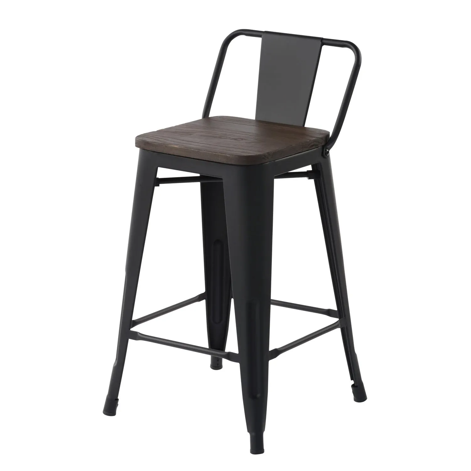 HOMYCASA Industrial 24 Inch Metal Counter Height Bar Stools Set of 4 with Low Back and Solid Wood Seat, Tolix Style Stackable Stools for Kitchen, Bistro, Pub